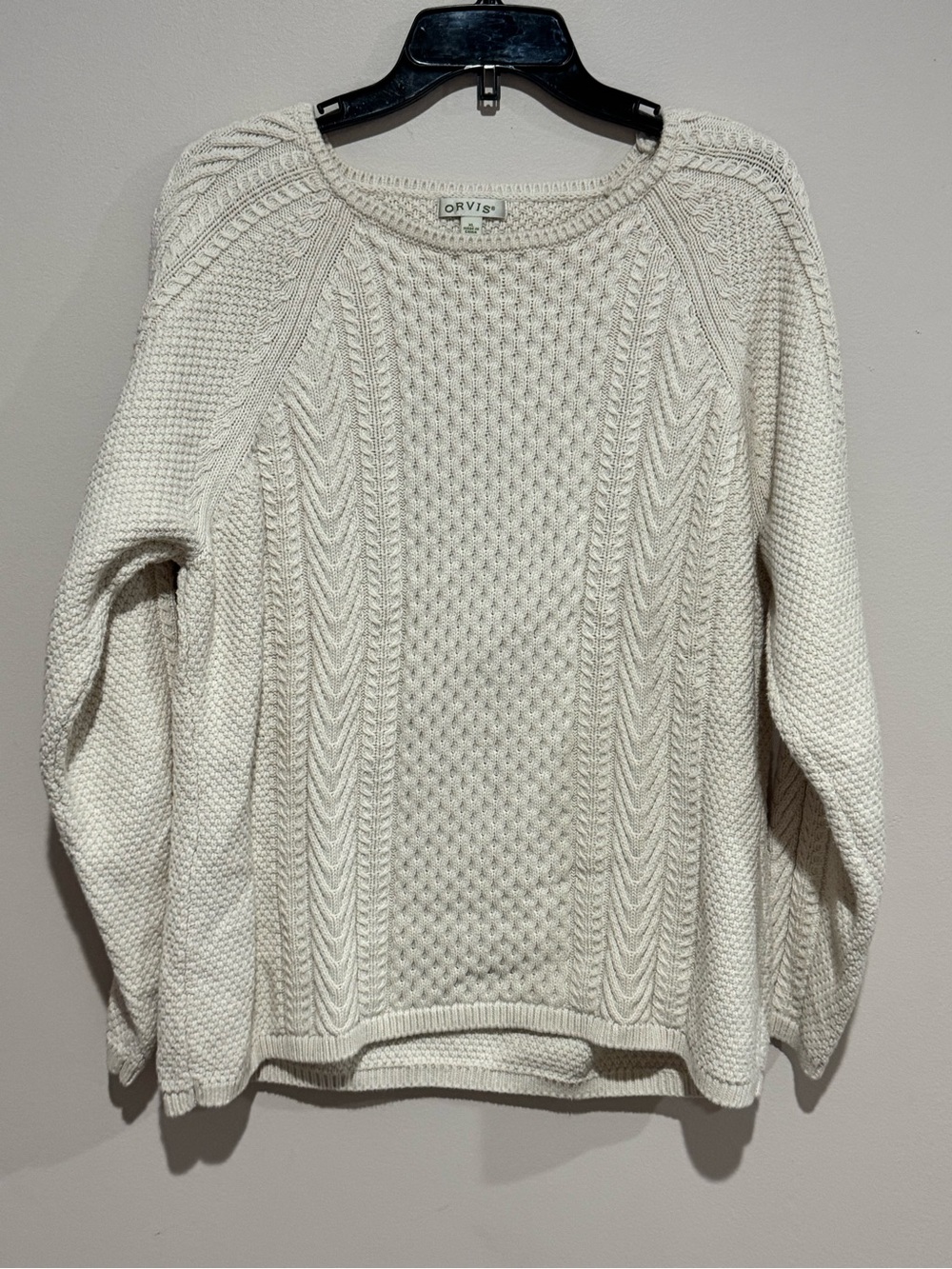 Orvis cream cable knit sweater 100% cotton XL fisherman Women’s